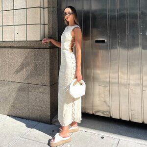 VRG GRL Discoteca Linen Maxi Dress Cream - AUS 6 / US 2 / XS